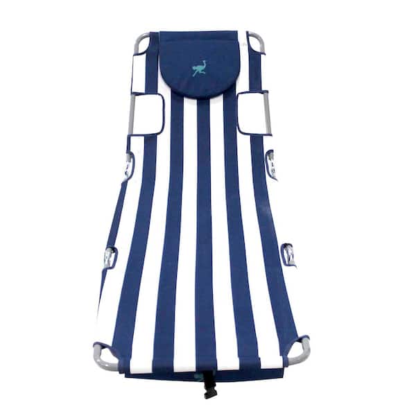 Deltess Ostrich Blue Striped Backpack Chaise Lounge Powdered Steel Beach Chair