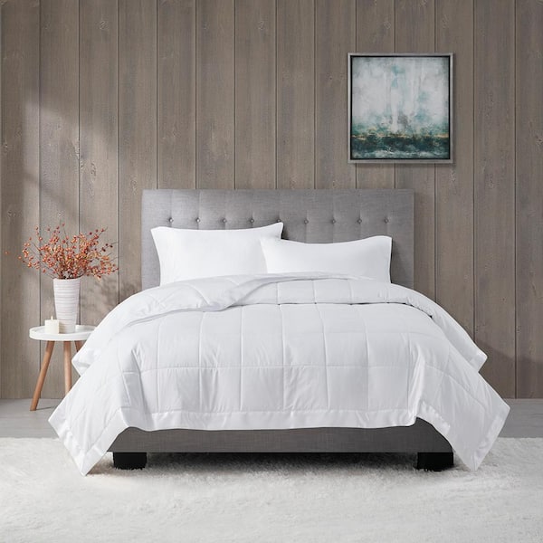 Vsmile 90 in. W x 108 in. H White Oversized Throw Blanket with Satin Trim, Soft and Cozy