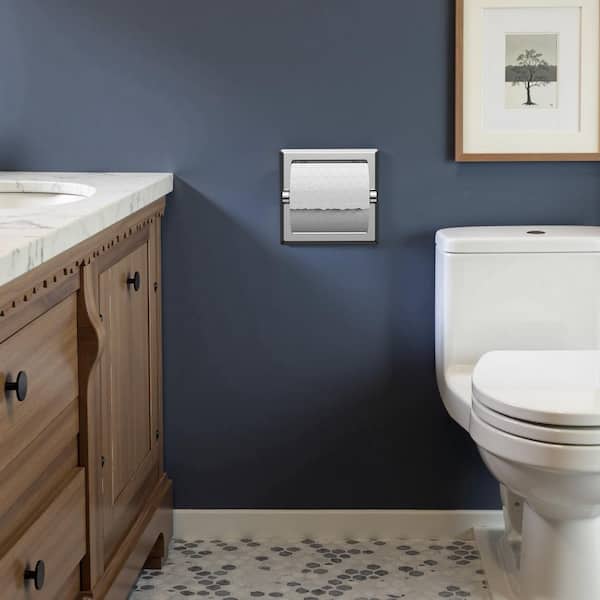 Bathroom Recessed Toilet Paper Holder Wall Mount Rear Mounting Bracket Included Chrome in Bathroom