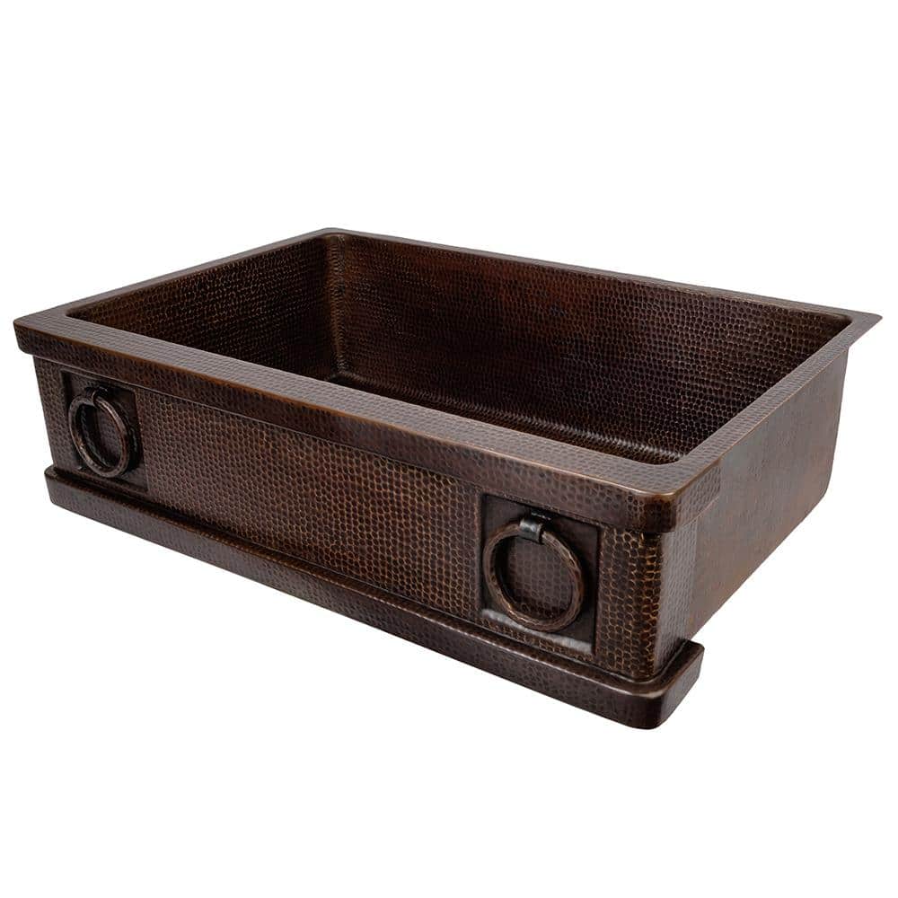 33" Hammered Copper Single Basin Apron Kitchen Sink with Rings