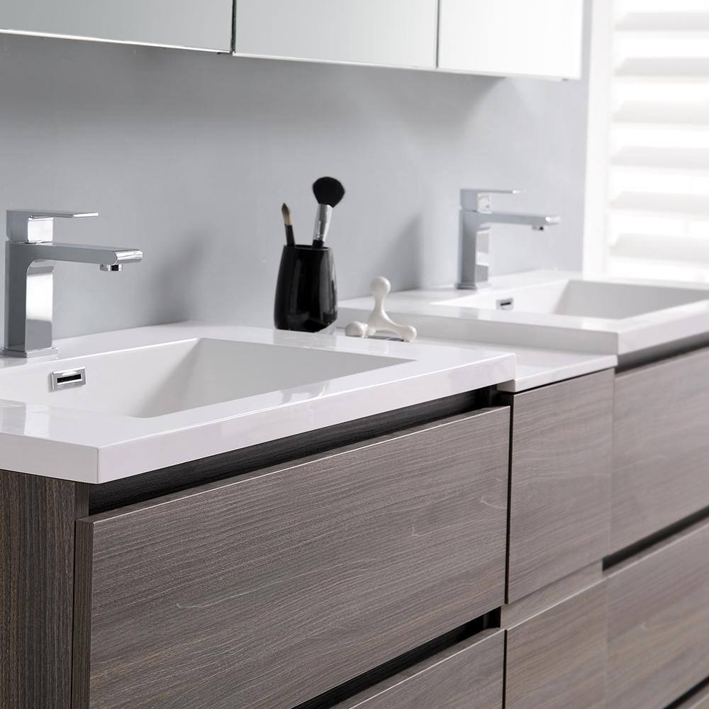 Transitional 72" Grey Double Sink Vanity with Acrylic Top