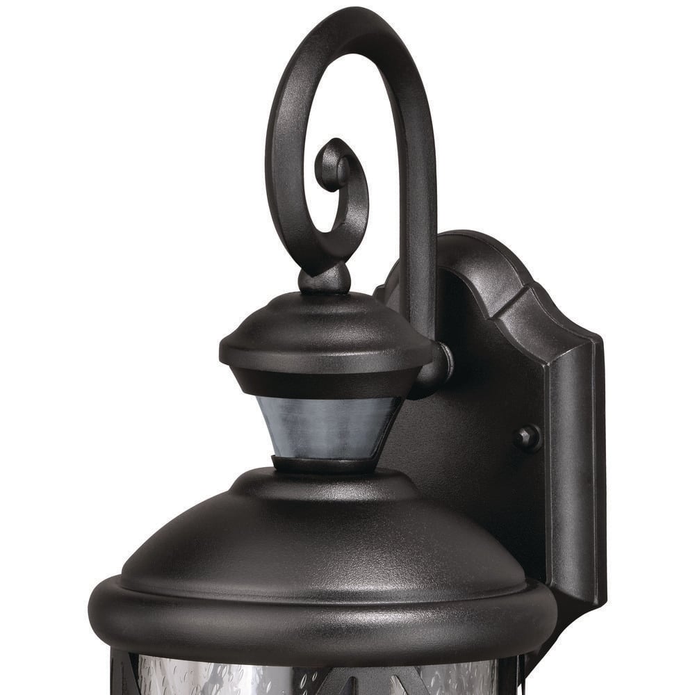 Textured Black Steel Outdoor Lantern Sconce with Seeded Glass