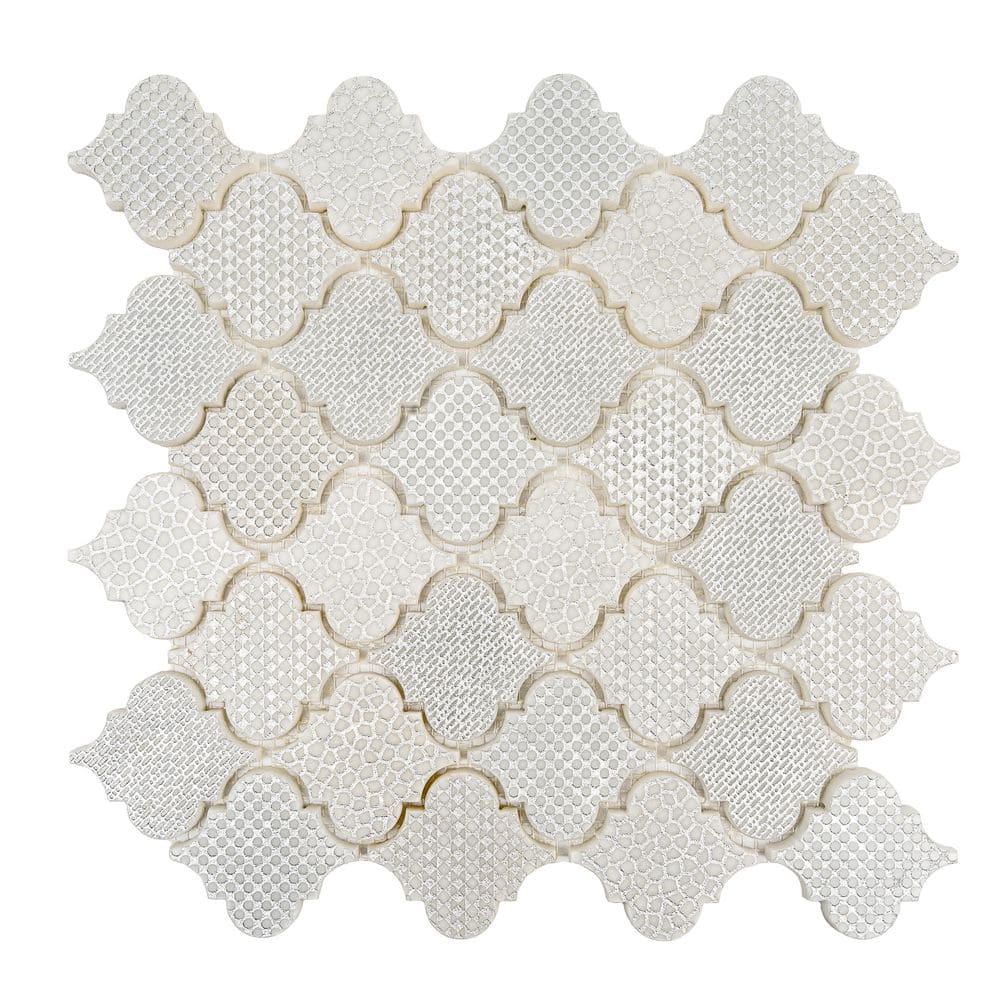 Artisana 4 x 5 in. Silver White Textured, Foiled Stone Arabesque Lantern Mosaic Wall Tile Sample price history on PriceWatchPro
