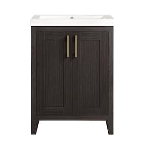 Farmhouse 24.5 in. W x 18.8 in. D x 34 in. H Single Sink Bath Vanity in Sanded Black with White Top