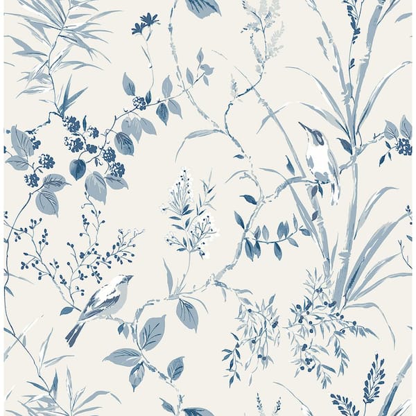Brewster Mariko Blue BoTanical Paper Strippable Roll (Covers 56.4 sq. ft.)