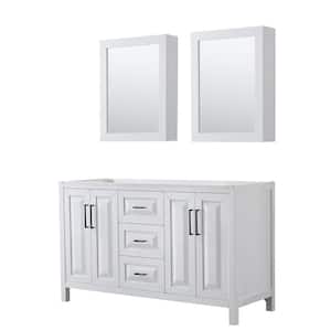 Daria 59 in. W x 21.5 in. D x 35 in. H Double Bath Vanity Cabinet without Top in White with Med Cab Mirrors