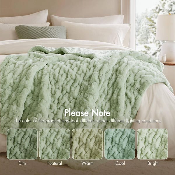 Madison Park Ruched Fur Sage Green Polyester Throw Blanket MP50