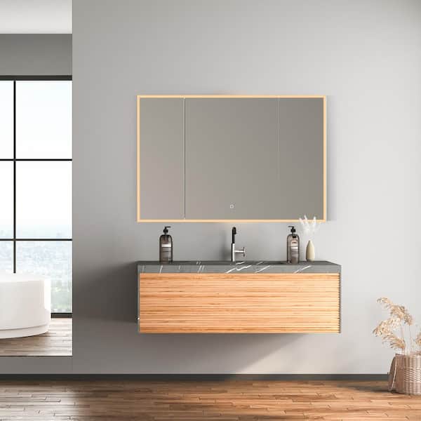 Carsoli 48 in. W x 32 in. H Medium Rectangular Silver Recessed/Surface Mount Medicine Cabinet with Mirror and Lighting