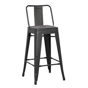 Caroline 40 in. Black High Back Metal Extra Tall Bar Stool with Bonded Leather Seat (Set of 2)