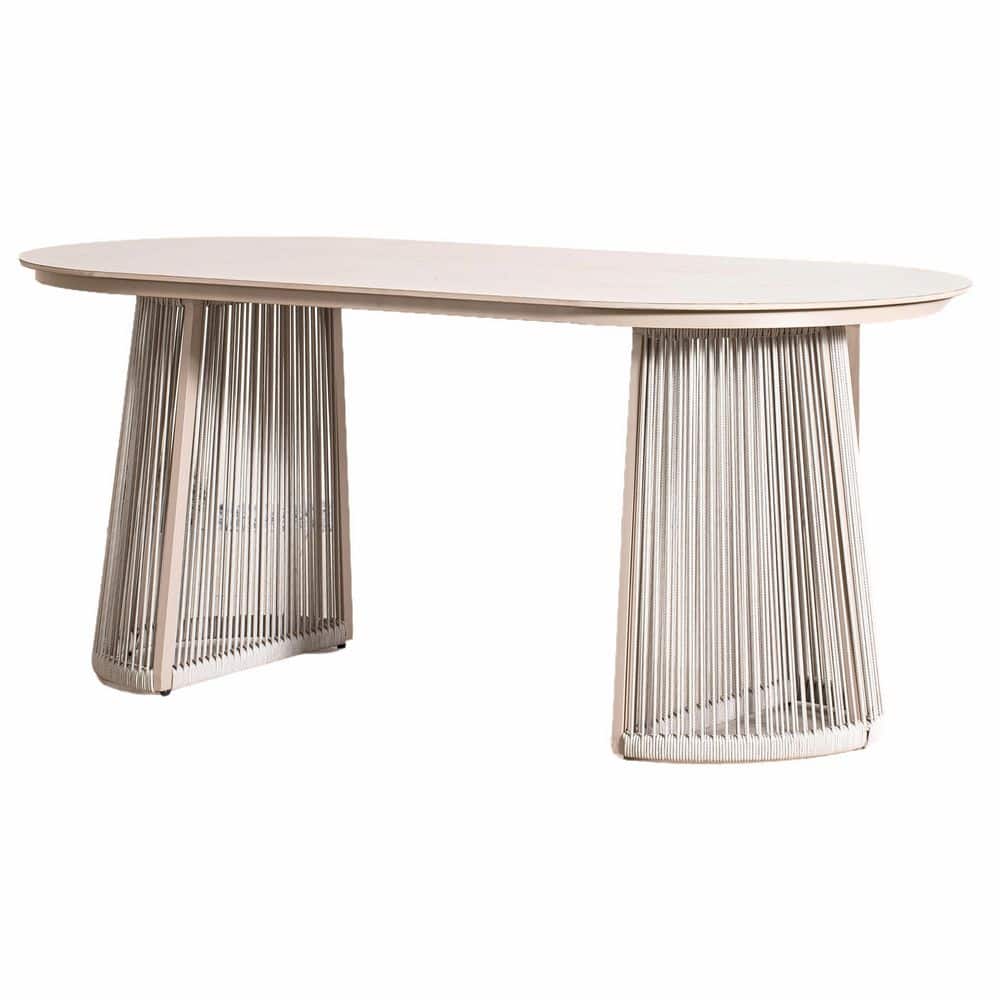 Beige Rectangular Twist Woven Metal Outdoor Dining Table price history on PriceWatchPro