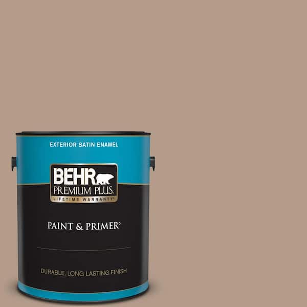 BEHR PREMIUM PLUS 1 gal. #PMD-77 Rich Taupe Satin Enamel Exterior Paint & Primer