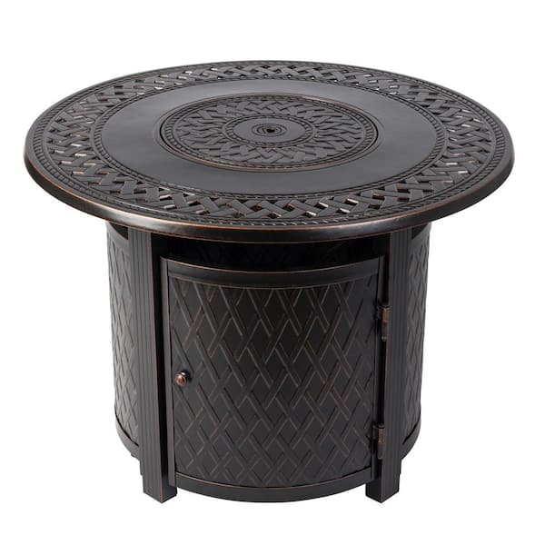 Fire Sense Wagner 33 in. x 24 in. Round Aluminum Propane Fire Pit Table in Antique Bronze