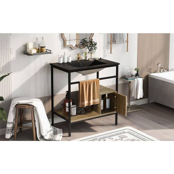 Zeus & Ruta Brown 29.5 W x 18.1 D x 35.1 H Bathroom Vanity with Single Sink  Storage Cabinet Solid Wood Frame WK-VAI-07 - The Home Depot