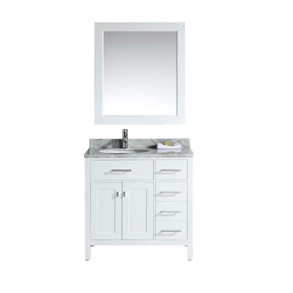 Design Element London 36 In W X 22 In D Bath Vanity In White With Marble Vanity Top In White With White Basin Dec076d W R The Home Depot