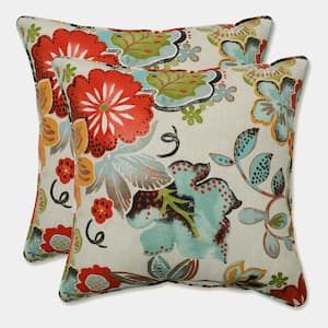 Floral Green Square Outdoor Square Throw Pillow 2-Pack