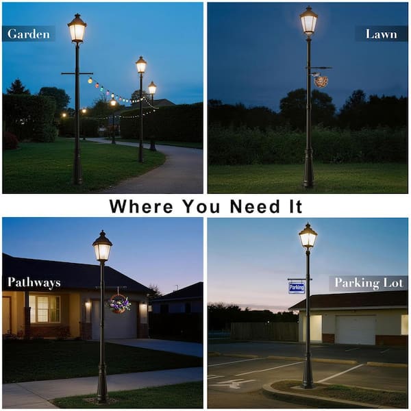 KIYAR 76 in Vintage Cast Aluminum Outdoor Lamp Post with Crossbar