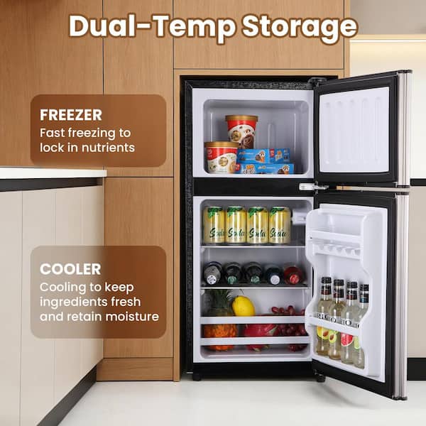 3.5 Cu.Ft Mini Refrigerator in Silver with Freezer,Double Door Small Fridges,7 Level Thermostat,Energy Saving,Low Noise