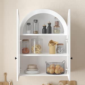 Arched White 31.61 in. H MDF Wood Wall Mounted Cabinet with 2 Tempered Glass Doors