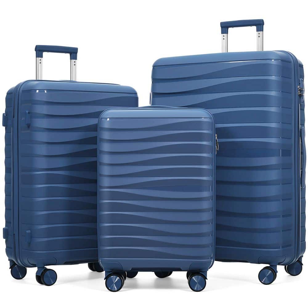 Tatahance 3-Piece Blue Premium PP Hardside Spinner Luggage Set