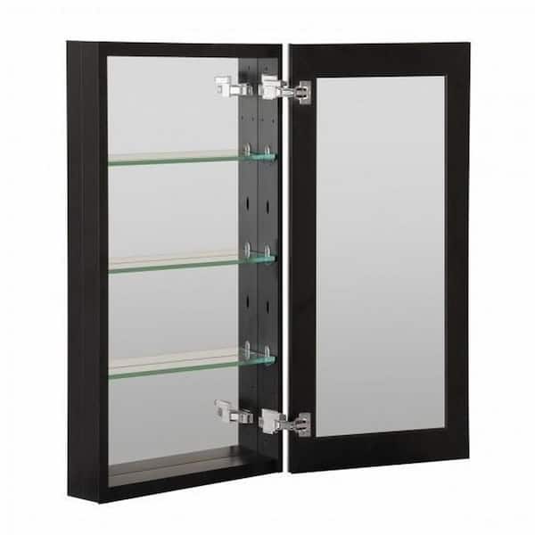 ANGELES HOME 15 in. W x 36 in. H Black Glass Recessed/Surface Mount Rectangular Medicine Cabinet with Mirror