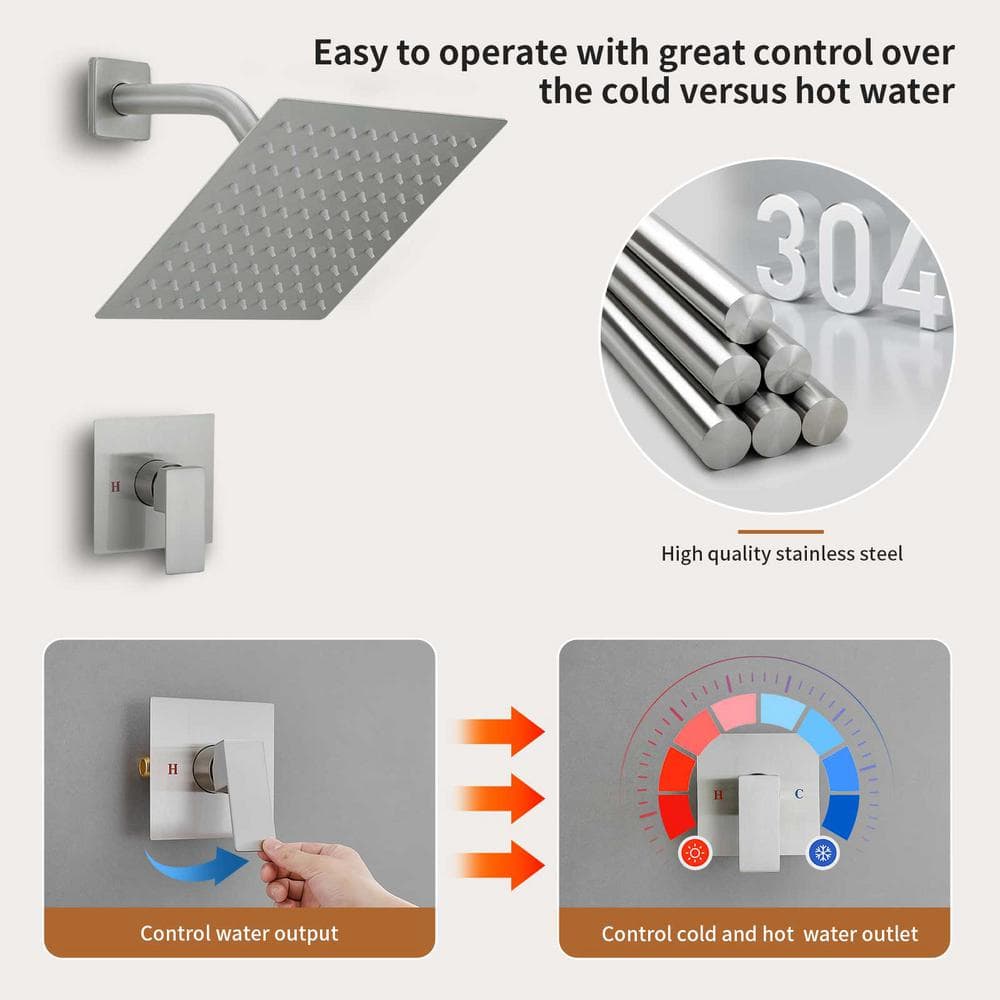 Nickel Square Wall Mounted Rain Shower Faucet Set