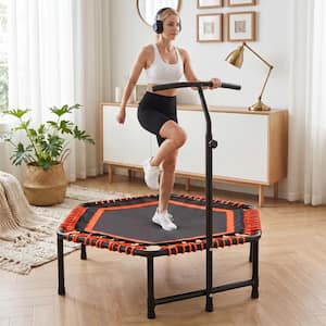 48 in. Foldable Fitness Trampoline with Adjustable Handlebar, 330 lbs Capacity, Quiet Bungee Rebounder for Adults,Orange