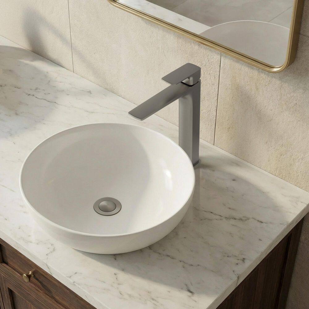 11.5 in. H Vessel Sink Faucet, 1-Handle Solid Brass Bathroom Single-Hole Faucet with Drain in Brushed Nickel price history on PriceWatchPro