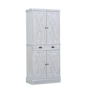 30.30 in. W x 15.70 in. D x 69.30 in. H White Natural Linen Cabinet with 4 Doors and 1 Drawer