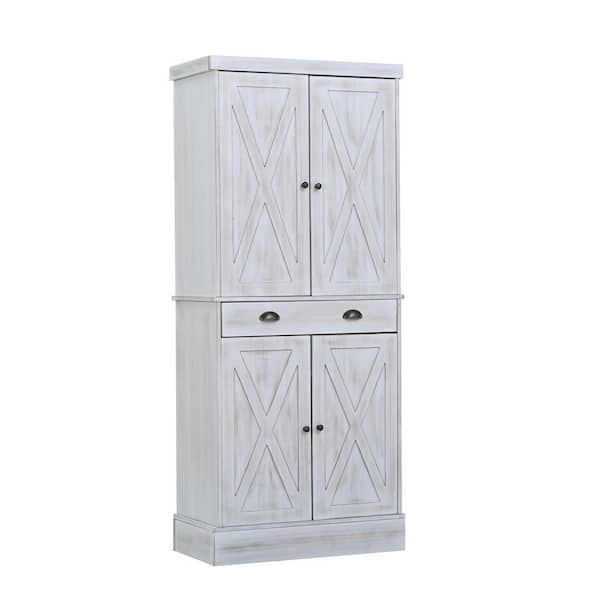 Unbranded 30.30 in. W x 15.70 in. D x 69.30 in. H White Natural Linen Cabinet with 4 Doors and 1 Drawer