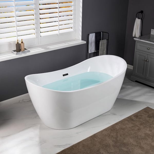 Inspiration 67 in. Acrylic FlatBottom Double Slipper Bathtub with Matte Black Overflow and Drain Included in White