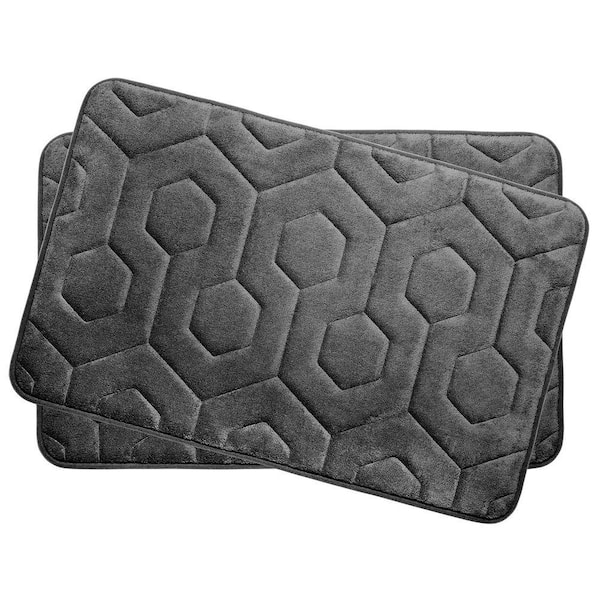 BounceComfort Hexagon Dark Gray 17 in. x 24 in. Memory Foam Bath Mat Set (2-Piece)