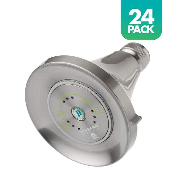 Niagara Conservation Earth Luxe 3-Spray with 1.75 GPM 3.35 in. Wall Mount Adjustable Fixed Shower Head in Brushed Nickel, 24-Pack