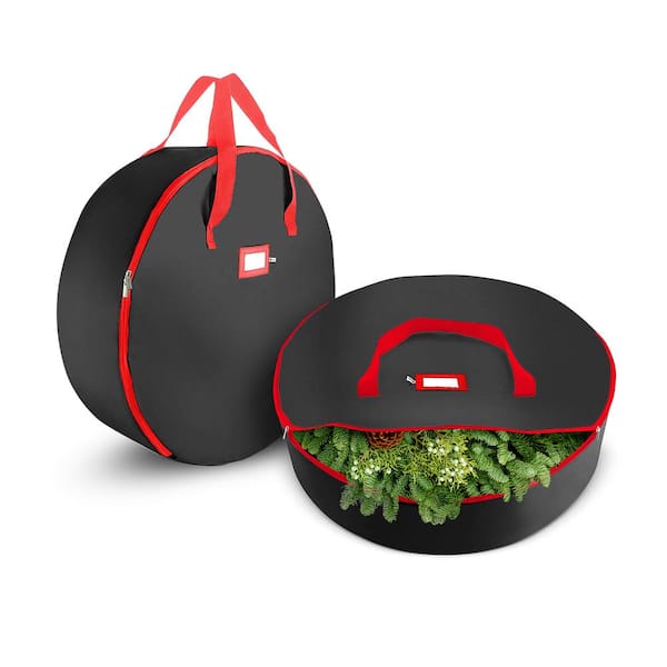 OSTO 30 in. Black Christmas Tear-Resistant 420D Oxford Artificial Wreaths Storage Protection Bag Holder (2-Pack)