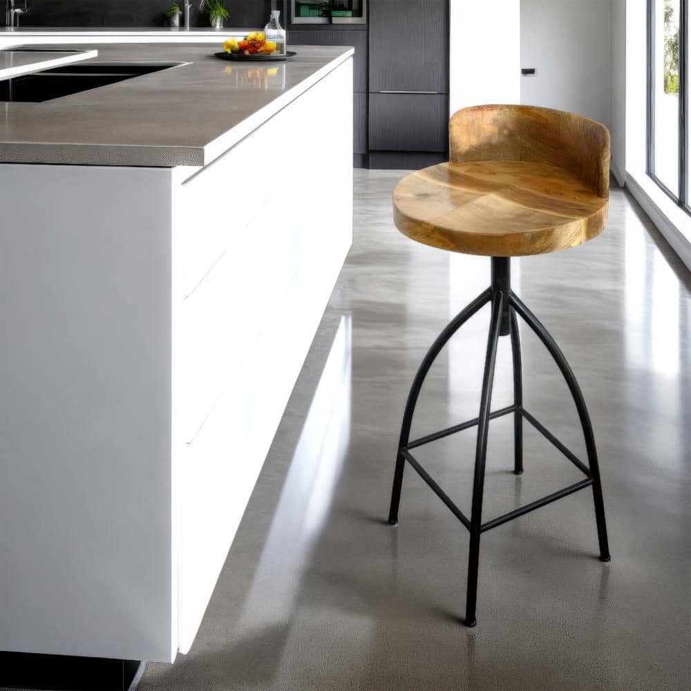 Adjustable Saddle-Style Swivel Bar Stool in Walnut & Black Metal