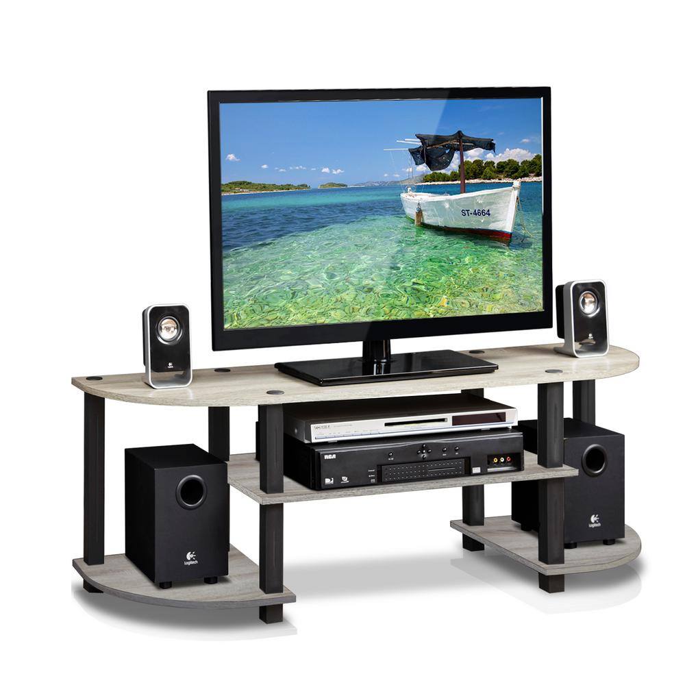 Oak Grey and Black Wide TV Entertainment Center with PVC and Composite Wood