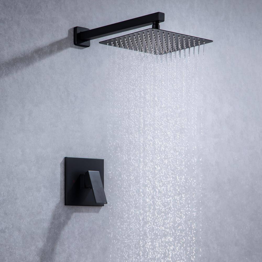 Matte Black Large Square Rain Shower Faucet with Lever Handle