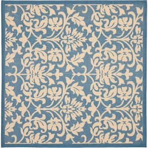 Courtyard Blue/Natural 8 ft. x 8 ft. Square Floral Indoor/Outdoor Patio  Area Rug