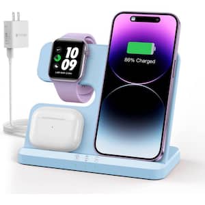 Etokfoks 3 in 1 Blue Wireless Charging Station Wireless Charger for iPhone/Android, Smart Watch and AirPods