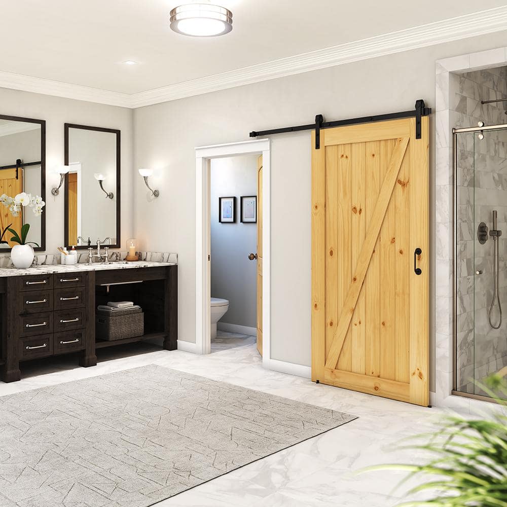 Unfinished Knotty Pine Solid Core Barn Door, 36" x 84"