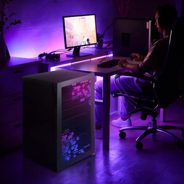 Prismatic Series 19 in. Single Zone 126 Cans Beverage Cooler with RGB HexaColor LED Lights, Mini Gaming Fridge in Black