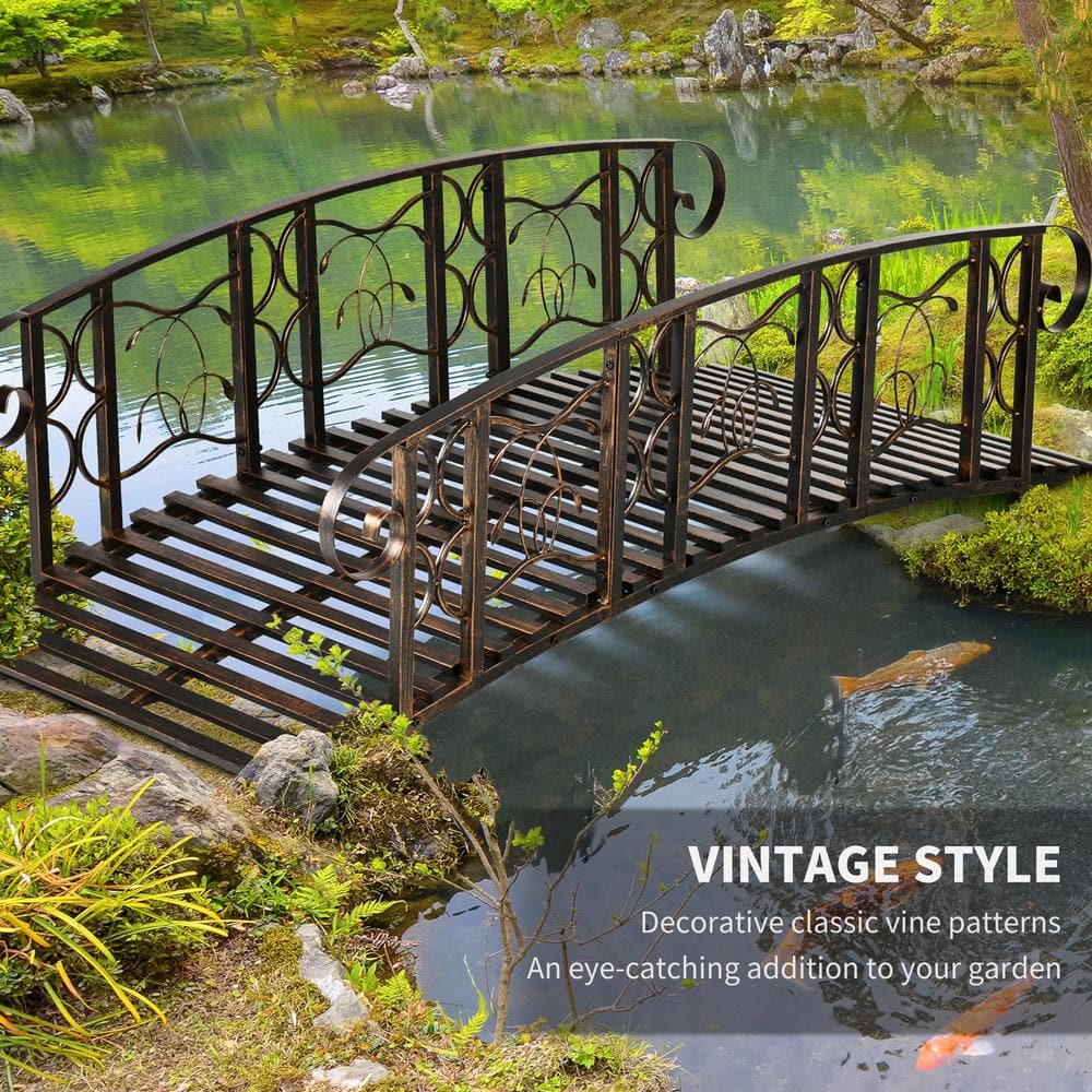 Outsunny 6' Brown Metal Garden Bridge with Safety Siderails