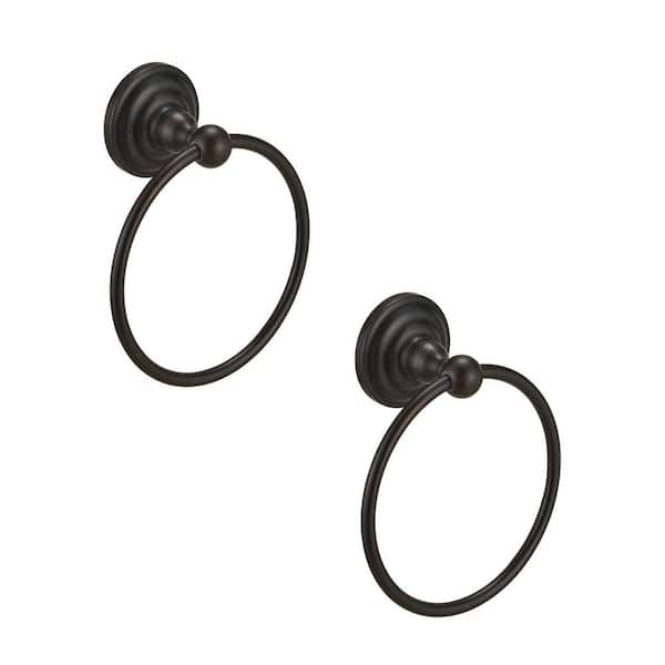 BWE Traditional Wall Mounted Single Post Bathroom Hand-Towel Ring Rustproof Bath Towel Holder in Oil Rubbed Bronze 2-Pack