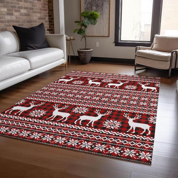 Chantille Machine Washable Indoor/Outdoor Abstract ACN1820 Red 8 ft. x 10 ft. Area Rug