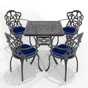 5-Piece Set Of Cast Aluminum Patio Outdoor Dining Set with Random Colors Cushions and Black Frame