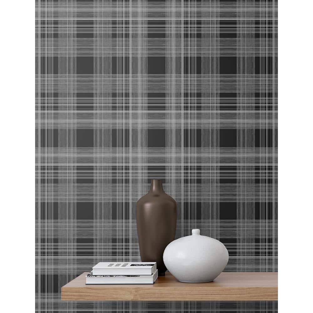 Onyx Black and White Plaid Vinyl Peel and Stick Wallpaper
