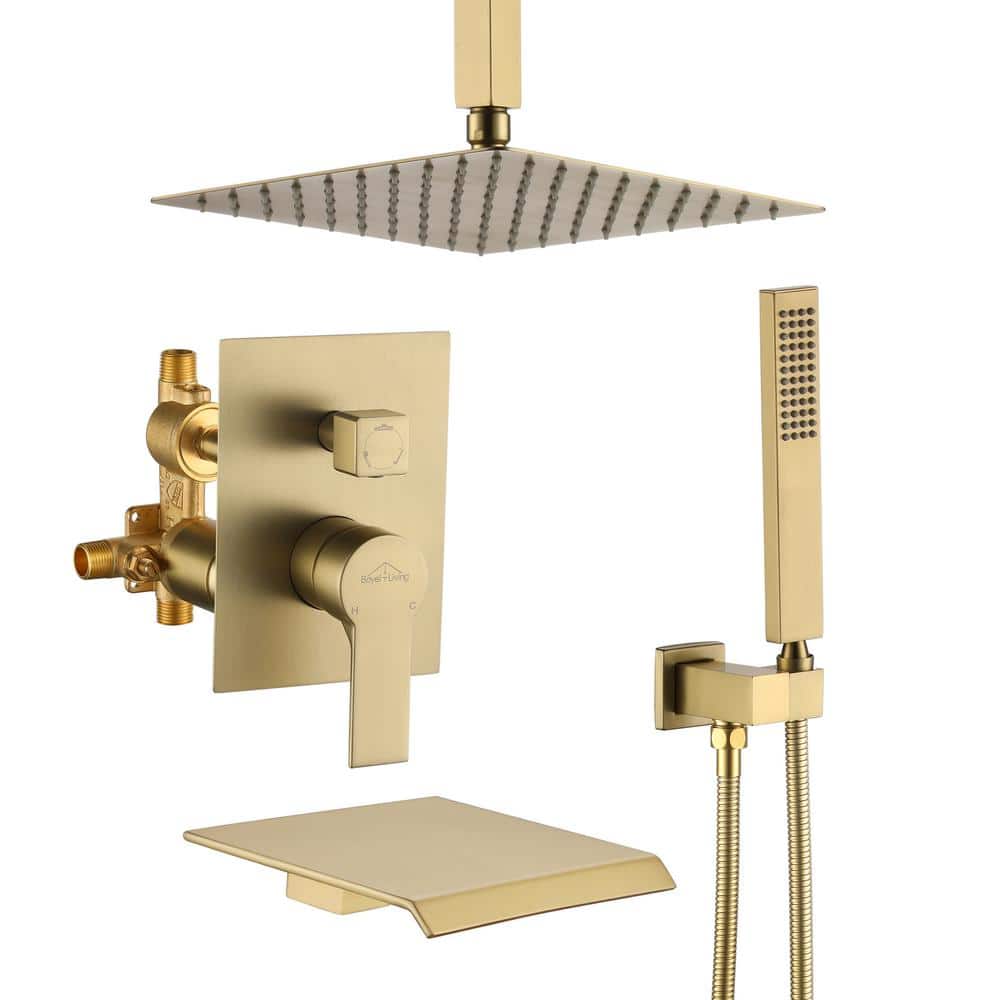 10 in. Ceiling Mount Single Handle 1-Spray Tub and Shower Faucet 2.5 GPM wi