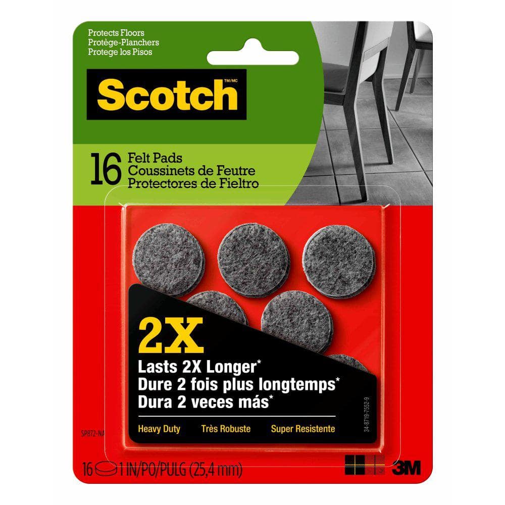 Scotch 1 in. Gray Round Heavy Duty Surface Protection Felt Floor Pads  (16-Pack) SP872-NA - The Home Depot