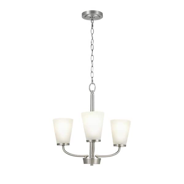 Hampton Bay Helena 19 in 3-Light Brushed Nickel Hanging Chandelier with Frosted Glass Shades for Dining Room