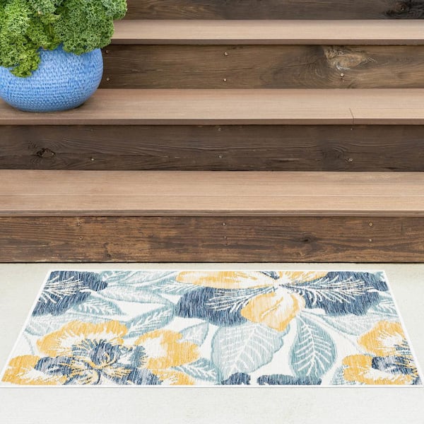 Flora Navy 2 ft. x 3 ft. Floral Indoor/Outdoor Area Rug