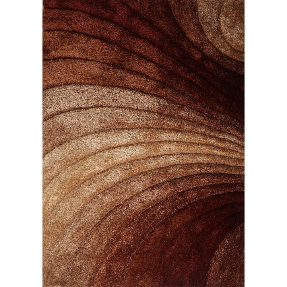 3D Shaggy Brown Swirl 2 ft. x 3 ft. 2-Tone Hand Tufted Polyester Area Rug